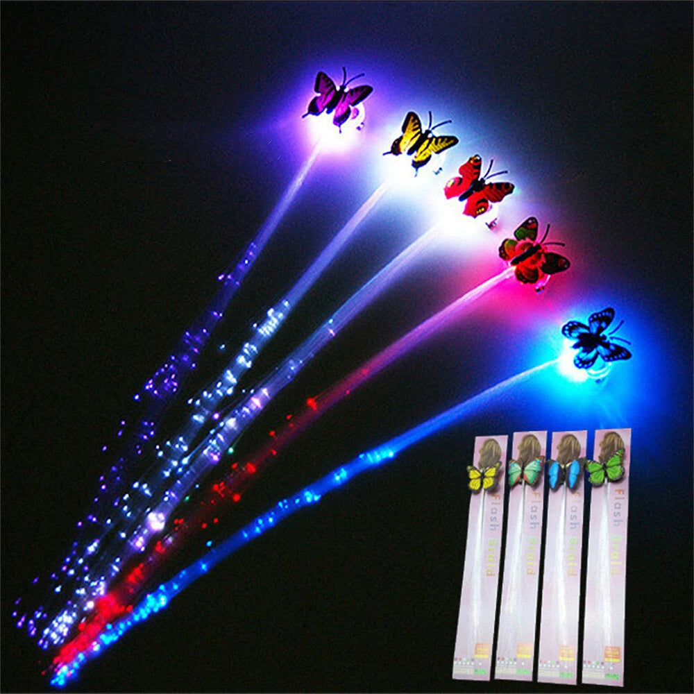 Colorful Butterflies Light Braids Wigs Glowing Flash LED Hair Braid Clip Decoration Ligth Up Christmas Hair Accessories