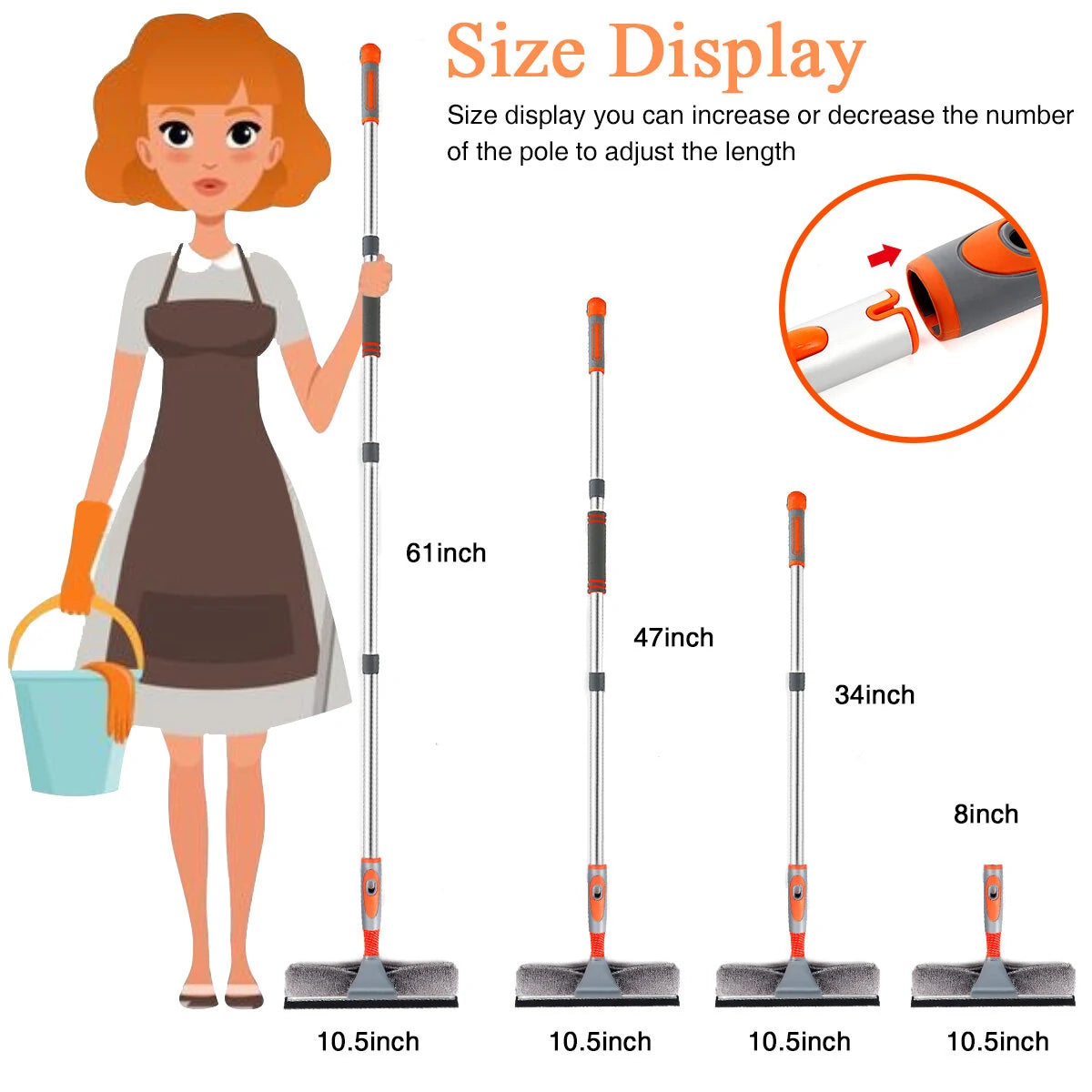 Window Cleaner Baban 61'' Aluminum Microfiber Cleaner Extension Pole Window Cleaning Washing Tool for Car Auto Indoor OutdoorLong Handle Car Cleaning Glass