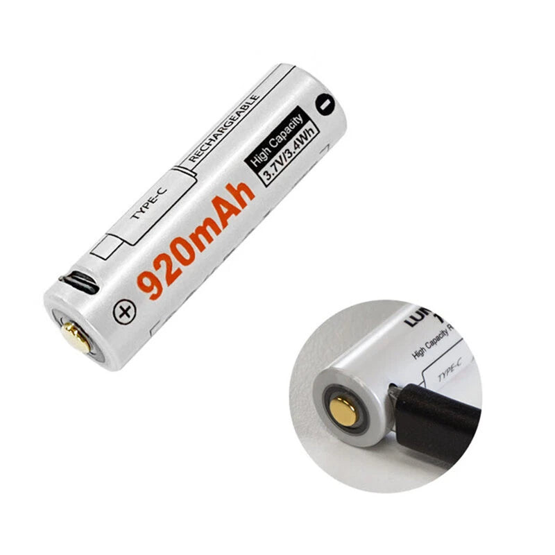 Lumintop 14500 Lithium Battery with TYPE-C Direct Charging Port 3.7V/3.4wh 920mAh Rechargeable Cell For Flashlights, RC Toys, Home Tools