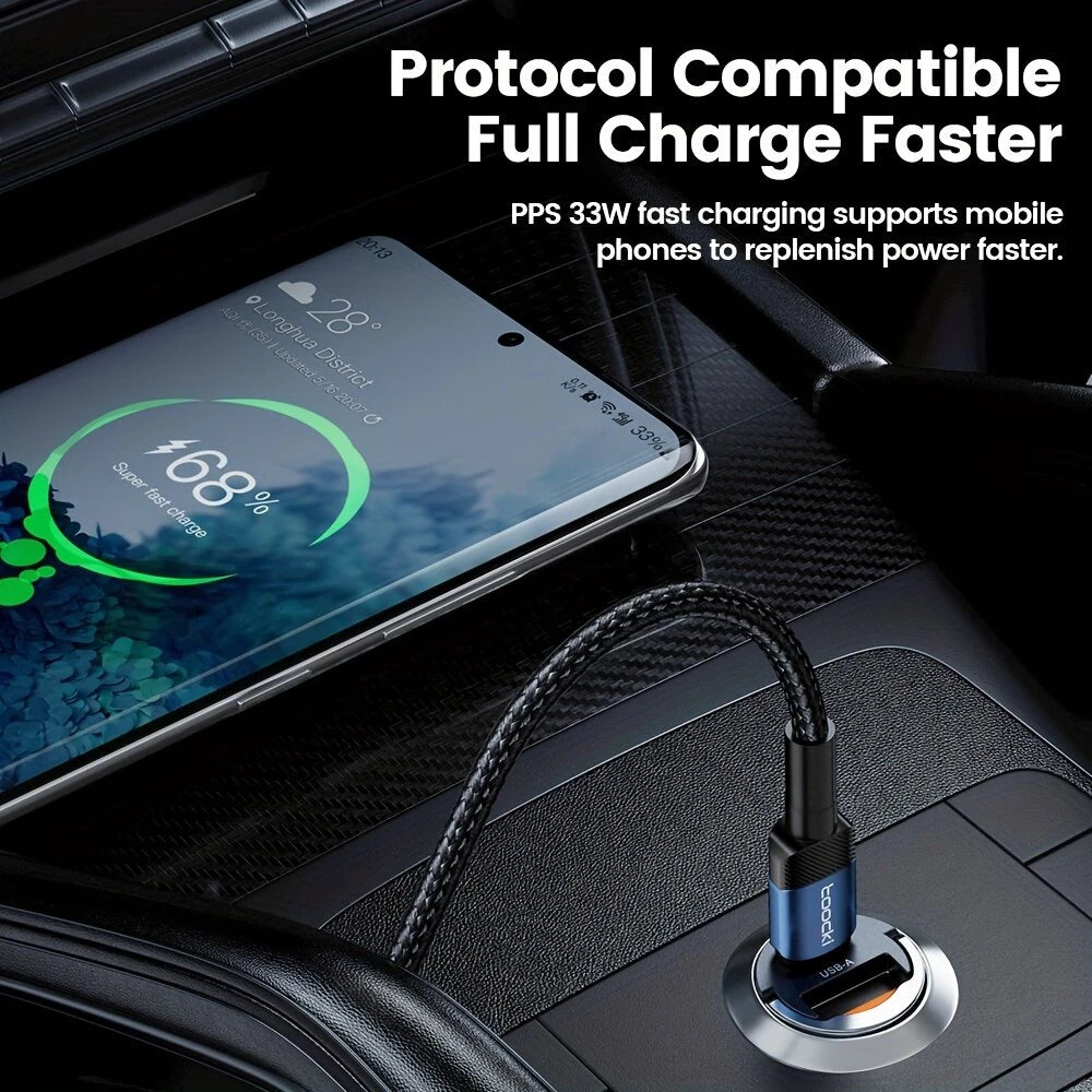 Toocki 33W Car Charger USB-A+USB-C Dual Output Supports PD/QC3.0 Mini Ring Design for iPhone15/iPhone14/iPhone13/iPhone12/ Pad Pro/Air/Mini series/GPS/Driving Recorder