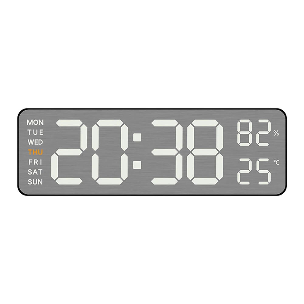 Electronic Wall Clock Temperature Humidity Display Metal Brushed Multifunctional Wall Clock Digital LED Electronic Alarm Clock