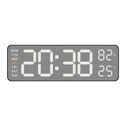 Electronic Wall Clock Temperature Humidity Display Metal Brushed Multifunctional Wall Clock Digital LED Electronic Alarm Clock