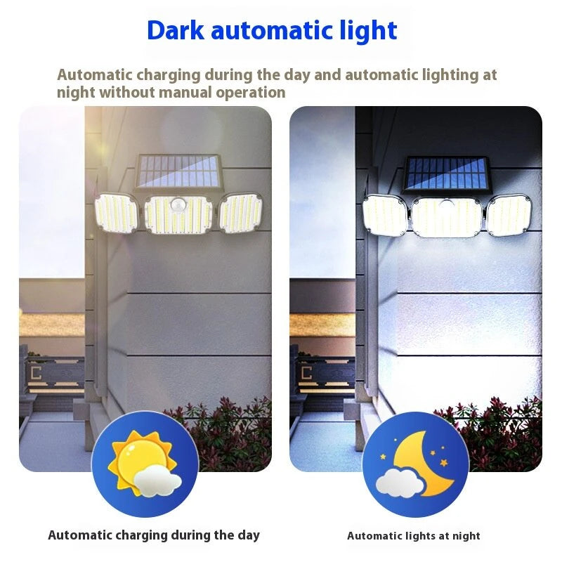 3-Head Motion Sensor Solar Light 350LM IP65 Waterproof Remote Control Floodlight 164/238 LED Outdoor Solar Lamp