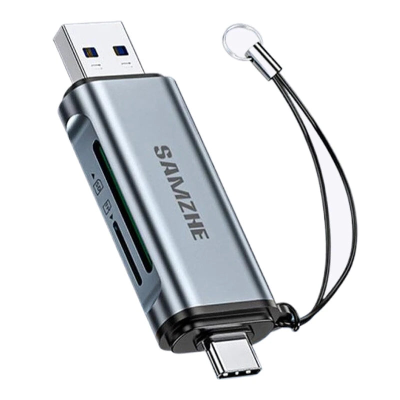 SAMZHE CRS22 USB3.2Gen1 Card Reader USB-A&Type-C Dual Interface OTG Adapter Dongle 5Gbps High Speed SD/TF Dual Slot for Smartphone Laptop Plug and Play