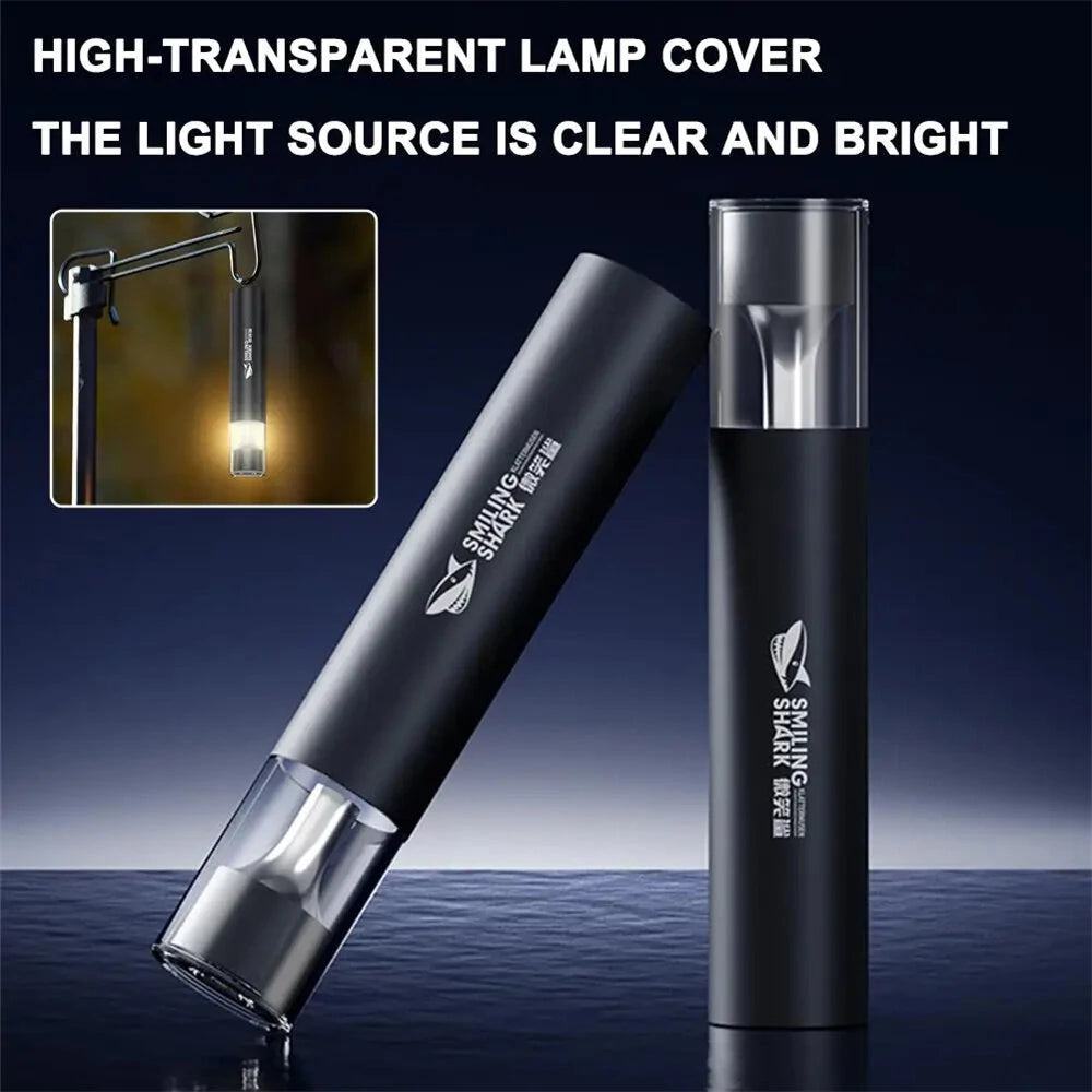 Smiling Shark 2in1 Strong Flashlight Multi-color Mood Light USB Rechargeable Built in Battery Multi Functional LED Torch, Portable For Outdoor Night Riding Camping Fishing Walking