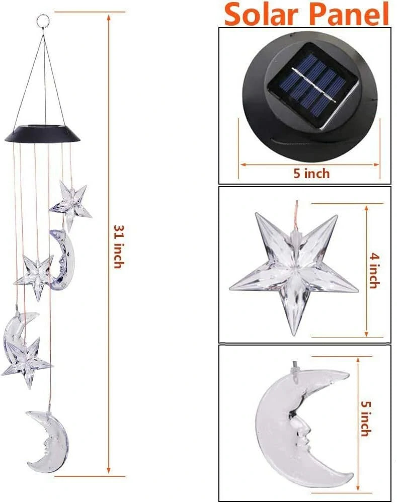 Star Moon Solar Wind Chimes Light  Color Changing Gift Portable Hanging Waterproof Mobile Romantic Wind Bell Outdoor Mom Gift Festival Home Patio Yard Garden Decoration