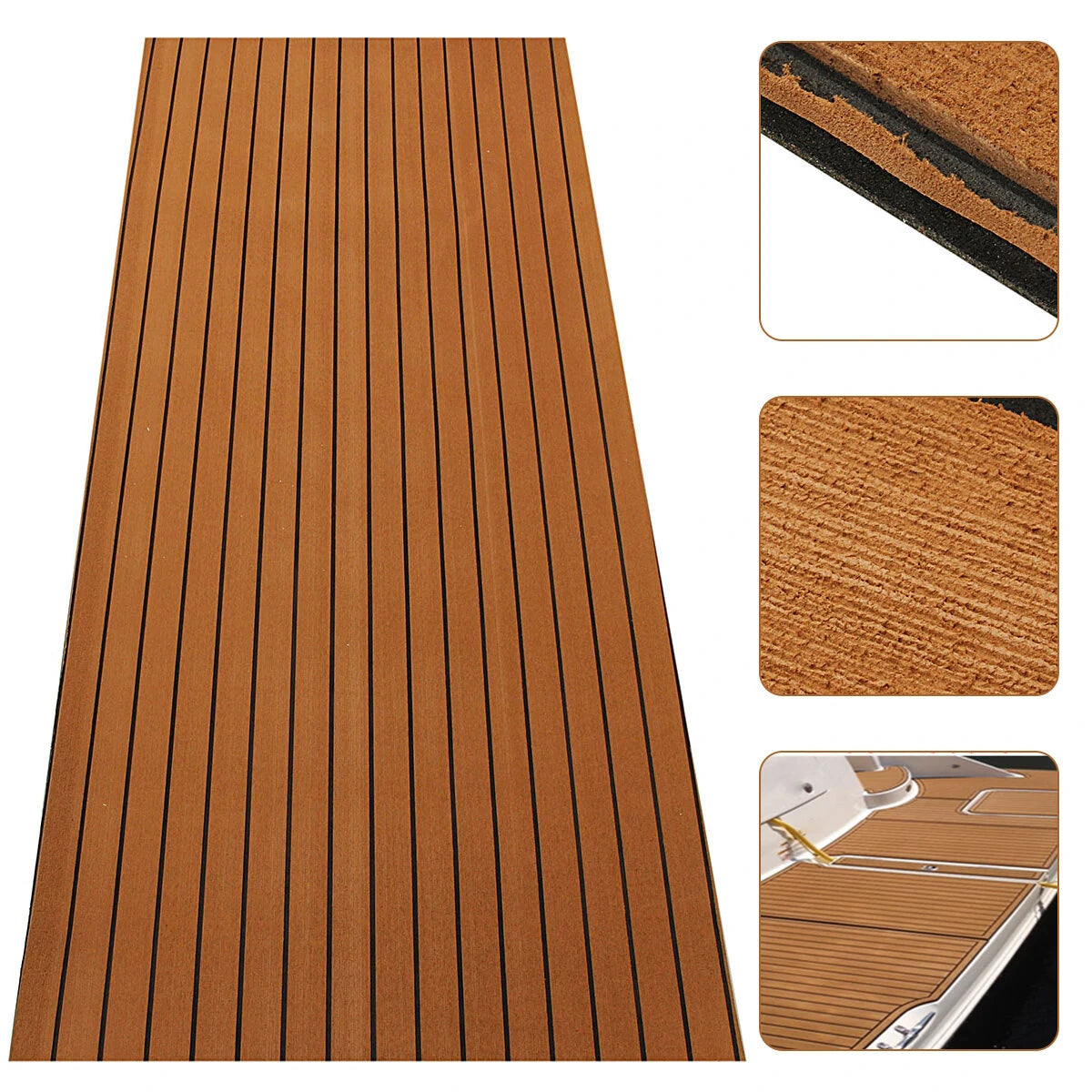 ELuto 240cm x 90cm x 5mm EVA Foam Teak Decking Sheet Boat Yacht Floor Mat Self-Adhesive Marine Flooring Faux Carpet Sticker Non-slip
