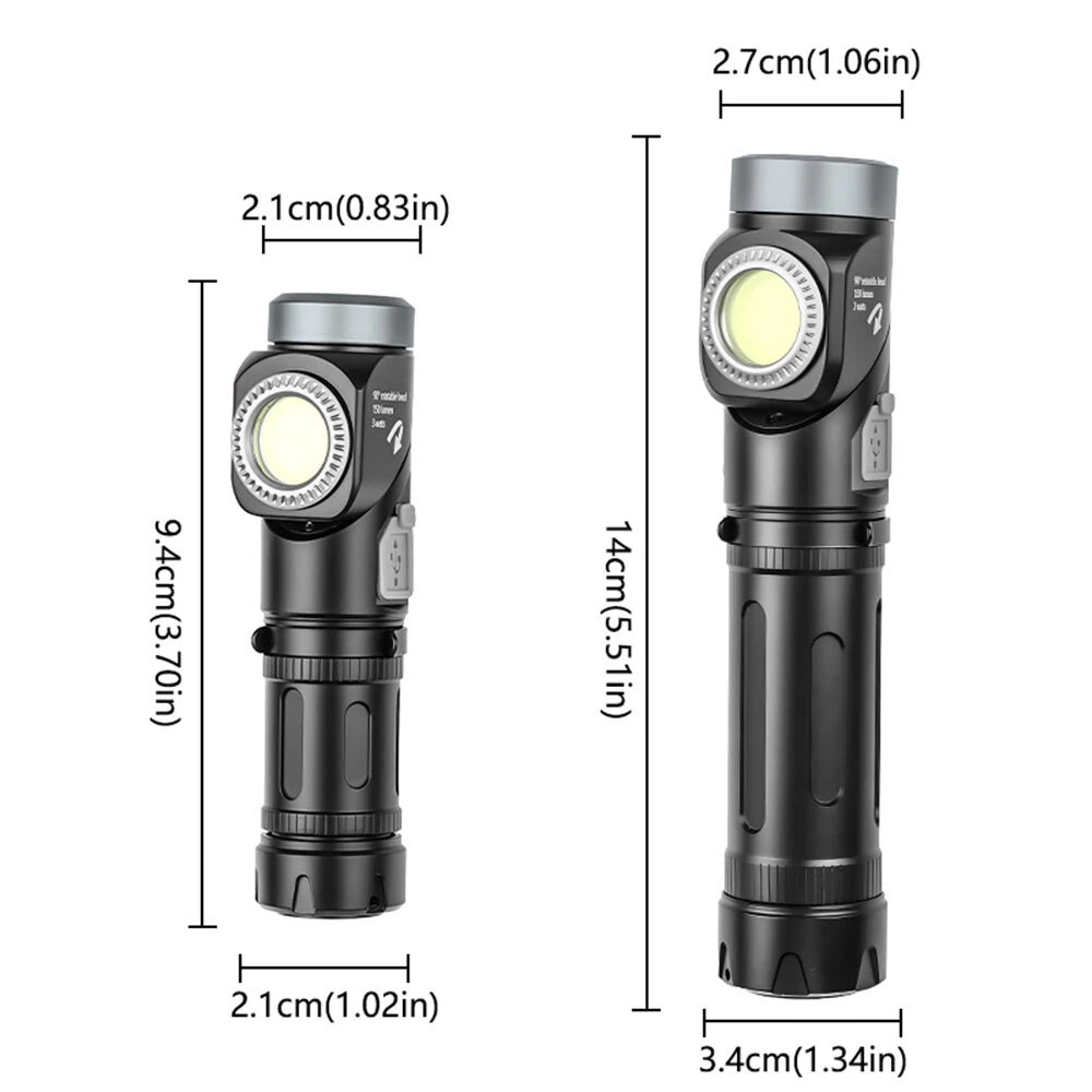 Multi Functional Strong Light Clip-on Headlight Magnetic Rotating L-shape Flashlight Work Light Magnetic Tail Outdoor Portable Torch 90-Degree Adjustable Corner Work Light For Hiking