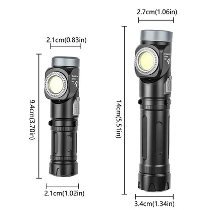 Multi Functional Strong Light Clip-on Headlight Magnetic Rotating L-shape Flashlight Work Light Magnetic Tail Outdoor Portable Torch 90-Degree Adjustable Corner Work Light For Hiking