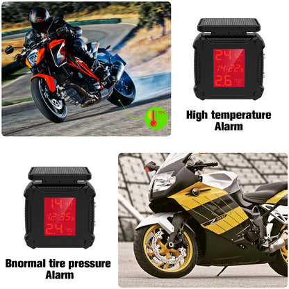 Motorcycle Solar Charge Tyre Temperature Alarm Sensor Tire Pressure Monitoring System Colorful Display Wireless TPMS