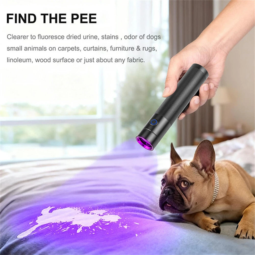 365NM UV MINI Flashlight Black Mirror Purple Light+ Red Beam Type C Rechargeable Filtered LED Ultraviolet Mini Torch Pet Pee Urine Rocks Gem Money UV Light
