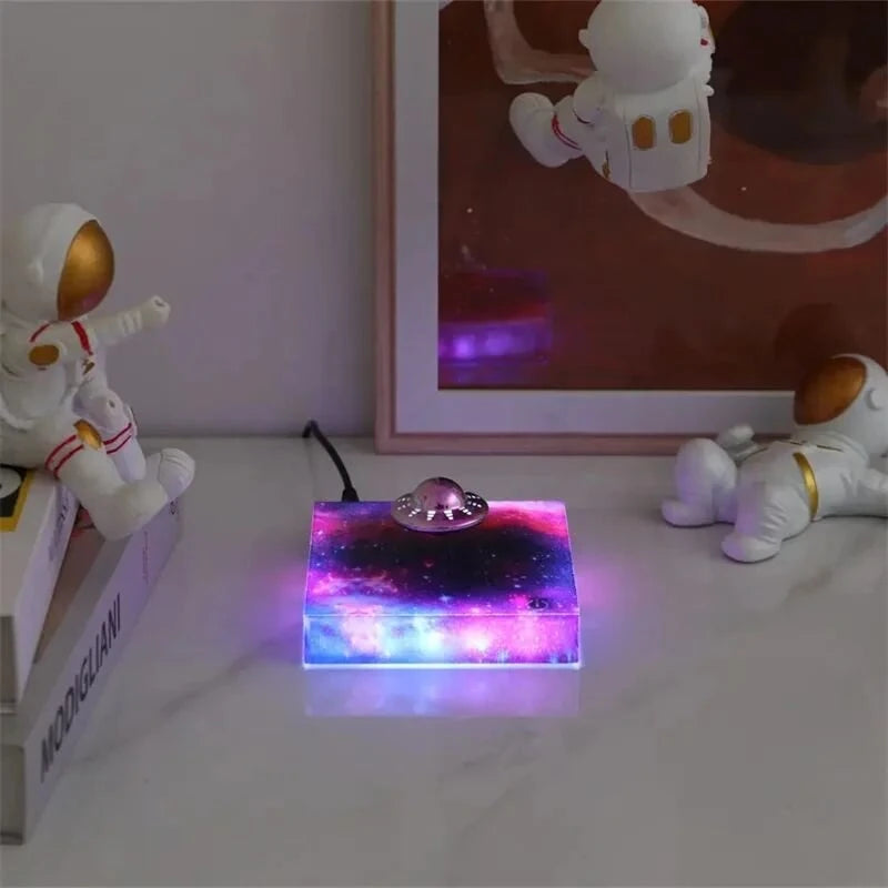 Magnetic Levitating UFO Ambient Lamp with RGB Galaxy Base & Touch Control Floating Rotating Desk Night Light for Home Office