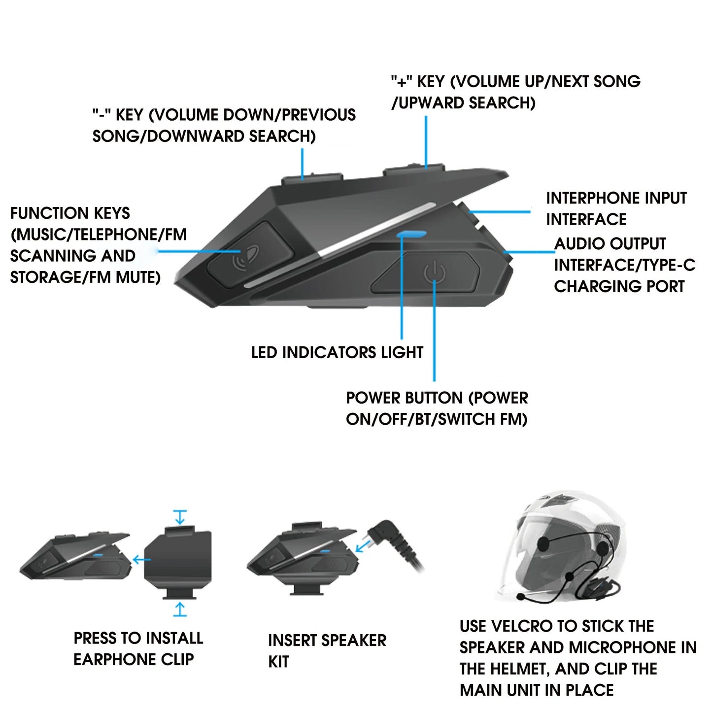 Motorcycle Riding Helmet Headphones Hands-free Calling Wireless Headset Bluetooth V5.0 Helmet Music Headset