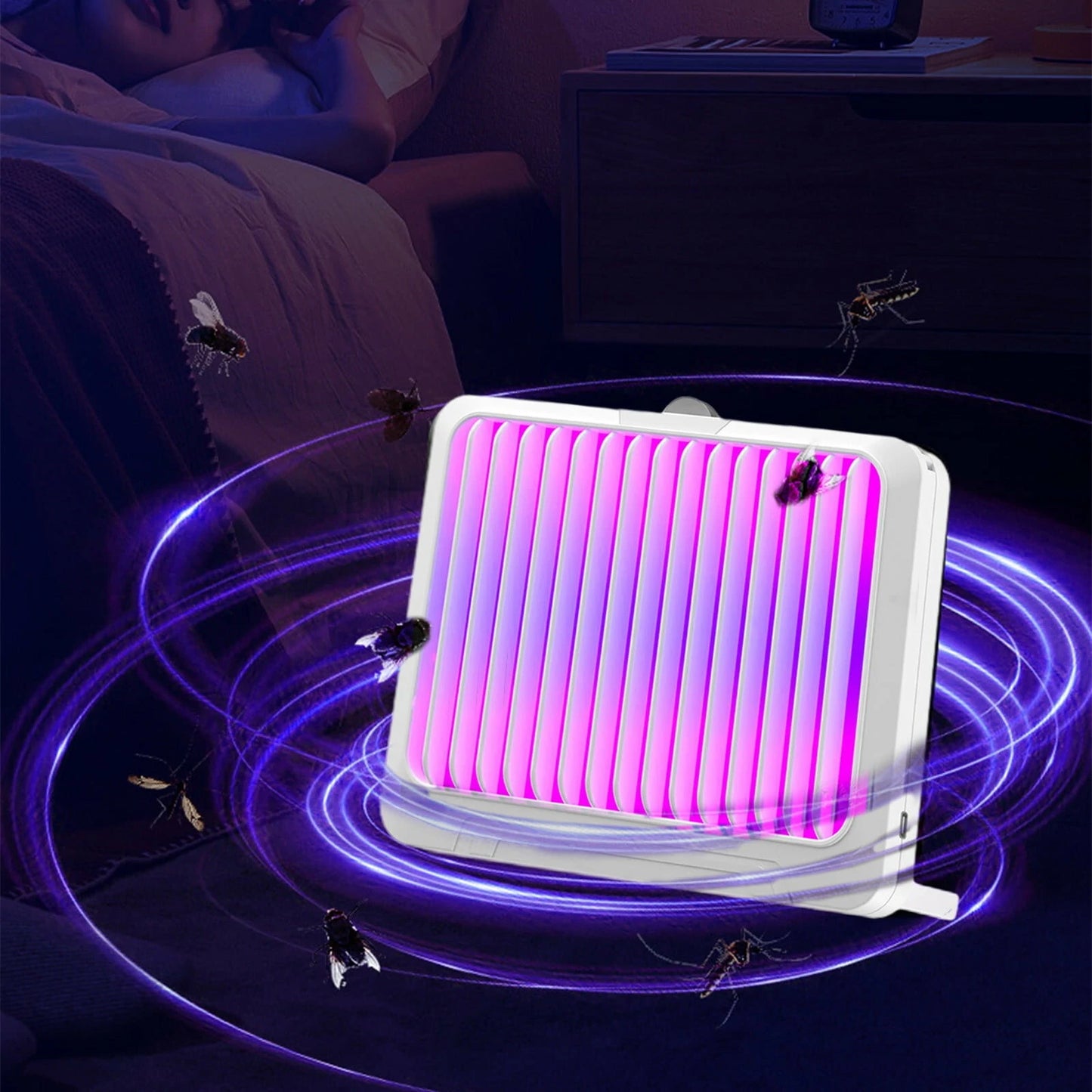 Powerful High Voltage Mosquito Lamp 3000V Indoor and Outdoor Use with Insect Attractant Noiseless Operation Safety Plastic Casing USB Powered Versatile Setup Options in Black or White