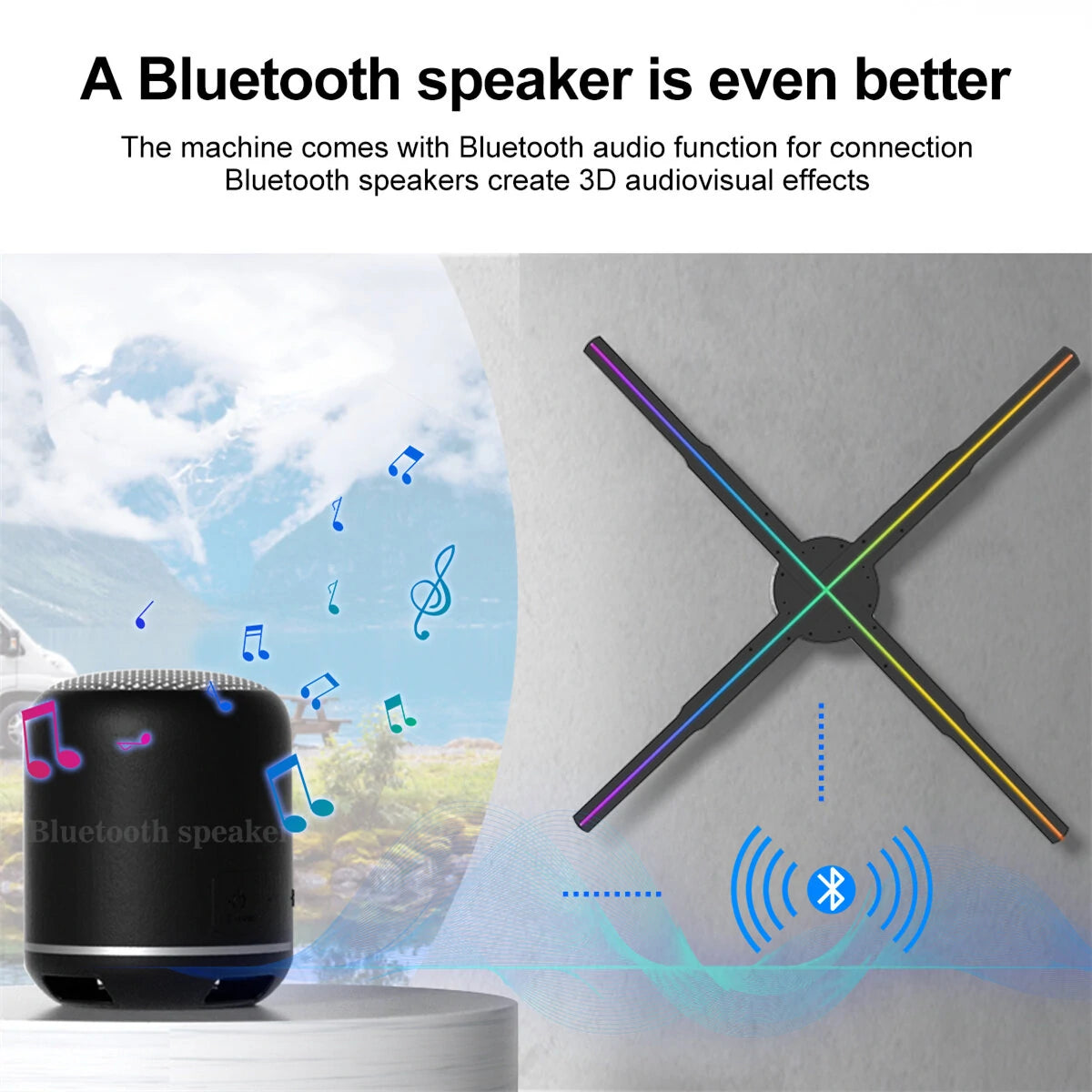 P56 Naked Eye 3D HD Fan Holographic Projector 3D Holographic Projector Remote Advertising Display Support Picture Video Gif logo