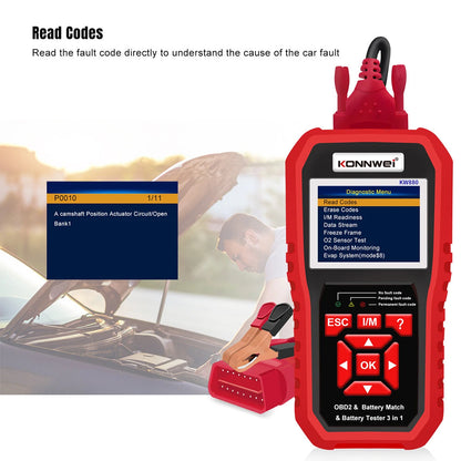 KONNWEI KW880 OBD2 Scanner 3 In 1 Car Diagnostic Tools Engine Tester & Car Battery Tester & Car Battery Match for Lead Acid Car SUV Light Truck