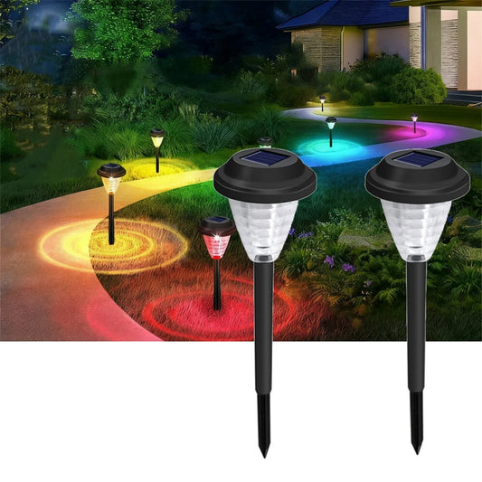 Elfeland 2Pcs Solar Garden Lights Outdoor Lawn Lamps with White/Warm White/RGB Options Auto On/Off Waterproof for Yard Pathway Decor