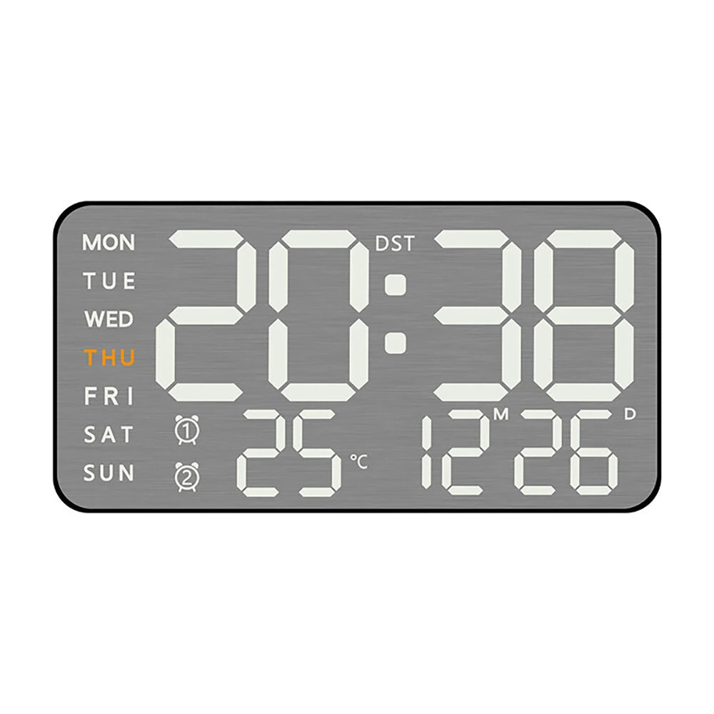 Electronic Wall Clock Temperature Humidity Display Metal Brushed Multifunctional Wall Clock Digital LED Electronic Alarm Clock