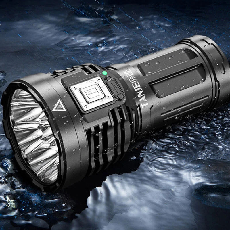 TANJE 8*P900+COB Super Bright Type-C Rechargeable ABS Housing Flashlight with 18650 Battery COB Side Light 500m Long Range Powerful LED Torch Camping Lantern