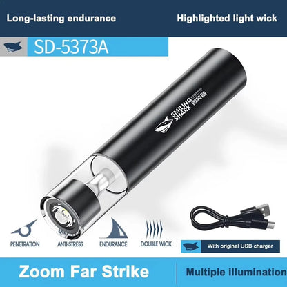 Smiling Shark 2in1 Strong Flashlight Multi-color Mood Light USB Rechargeable Built in Battery Multi Functional LED Torch, Portable For Outdoor Night Riding Camping Fishing Walking