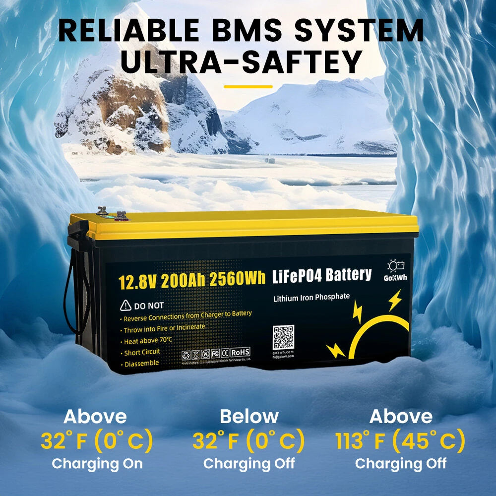 Gokwh 12V 200ah LCD Energy Storage Box 2560Wh  Solar Lithium Ion LiFePO4(LFP)  Battery  for RV Boat Home Energy Storage