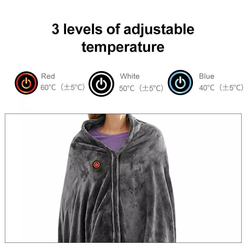 150 X 85cm USB Electric Heating Blanket Heated Shawl Blanket 3 Levels Adjustment Fast Heating Winter Electric Blanket Charging Heating Blanket Office Nap Plus Velvet Warm Heating Shawl