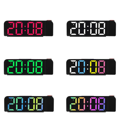 Versatile Colorful LED Digital Alarm Clock with 180 Degree Projection Adjustable Brightness /Indoor Temperature Dual Power Source Large Screen 12/24H For Home Office Classroom