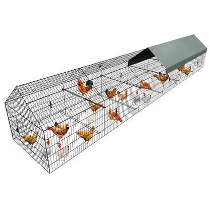 Metal Chicken Coop, 21ft x 3.5ft Chicken Run Pen for Yard with Cover Outdoor Metal Portable Chicken Tractor Cage Enclosure Crate Outside for Small Animals Duck Rabbit Hen