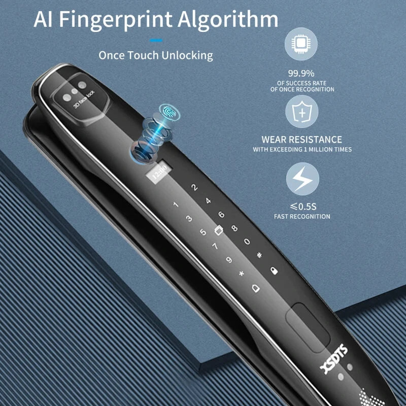 CS7 24*240mm Lock Body 3D Face Smart Door Lock Security Camera Monitor Intelligent Fingerprint Password Biometric Electronic Key Unlock Doorlock