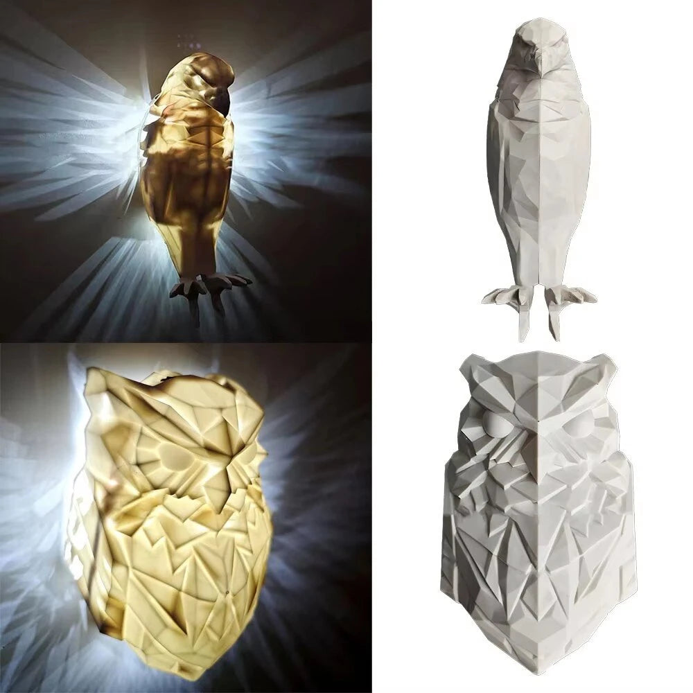 Eagle Owl Animal Projector Wall Lamp 3D Print Sconce Light Plastic Material Battery Operated Home Decor for Halloween Xmas