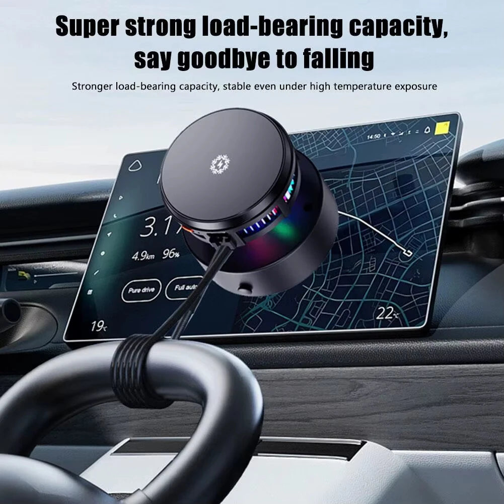 Wireless Charger Vacuum Magnetic, Active Cooling 15W Car Mount Charger with RGB Light Phone Holder Compatible with Magsafe