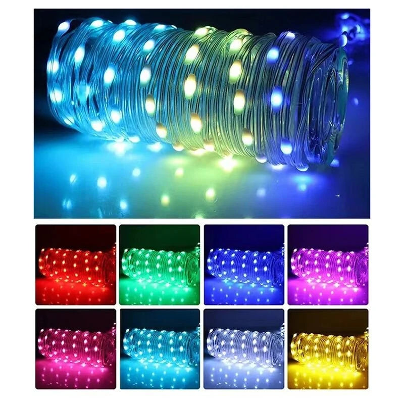 10M 100LED Bluetooth Controlled LED String Lights USB Powered Waterproof RGB Strings for Holiday Event Party Decoration