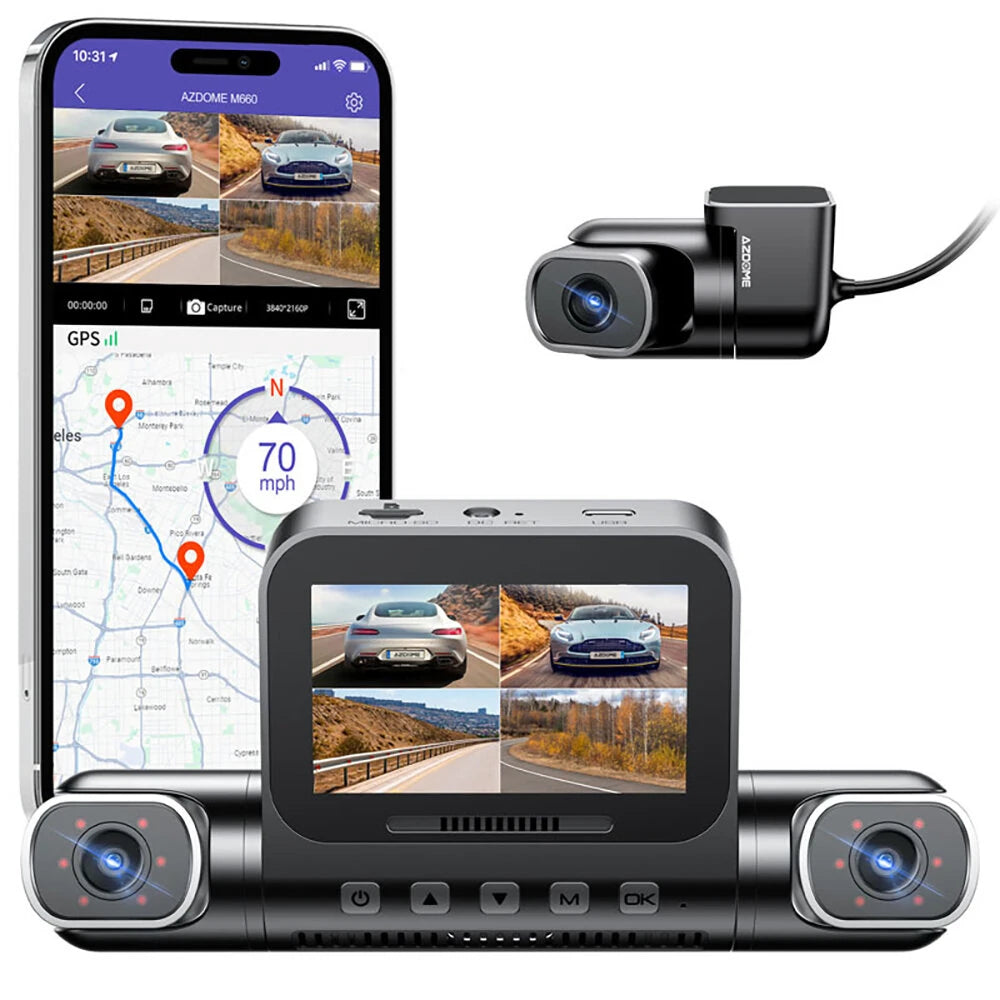 AZDOME M660 4CH 4 Lens 2.4 Inch IPS Screen Driving Recorder WIFI GPS Driving Track Dash Cam Smart Voice Control Night Vision