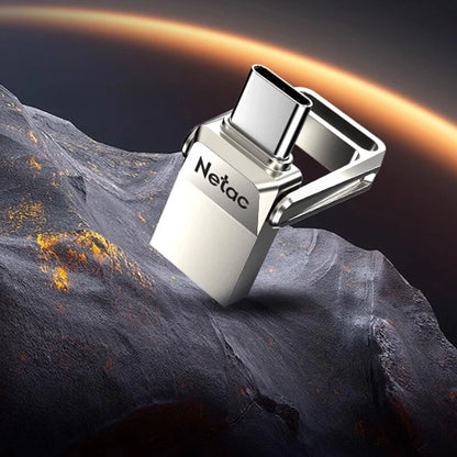 Netac US31 Type-C & USB3.2 Flash Drive 128G/64G/32G Zinc Alloy Mini Portable Memory U Disk for PC Phone Projector Car Speaker