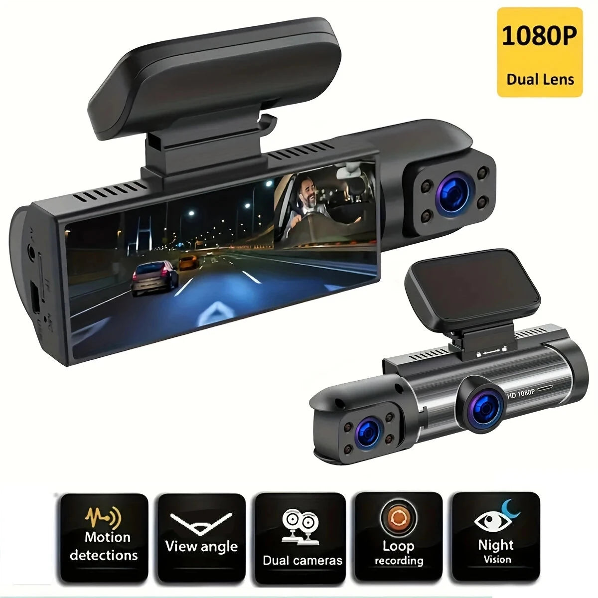 1080P Car Dual Lens Dash Cam Front And Inside Camera with IR Night Vision Loop Recording Wide Angle Car DVR Camera M8