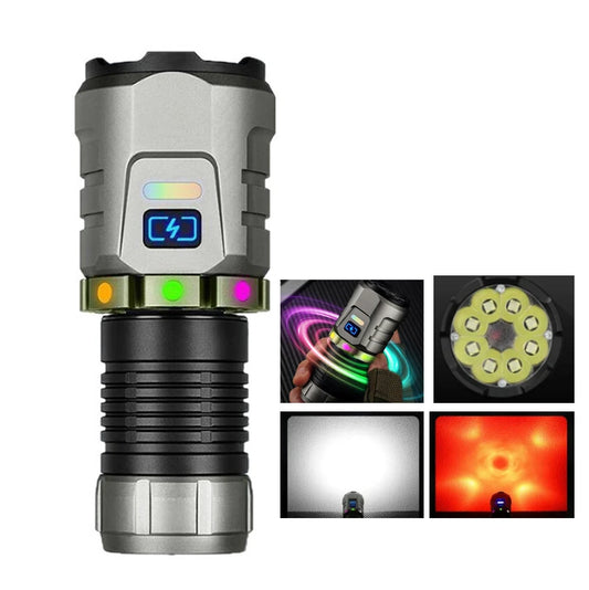 BIKIGHT Super Bright 8 LED Flashlight USB Rechargeable Lamp with Magnet, Gyroscope Rotation Design Torch Outdoor Camping Powerful Lantern