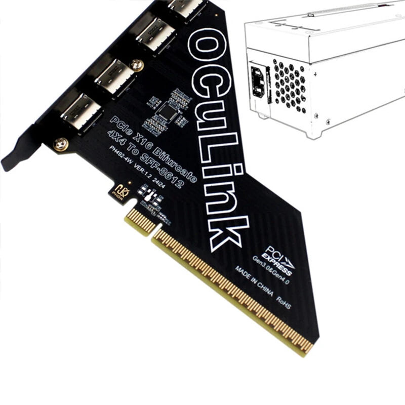 PH492-4W PCIe4 0 X16 to Oculink SFF-8612 Extension Card 4 Port Bifurcation Support for U.2 SSD External GPU High Bandwidth 64Gbps PCIe Gen4 Expansion Card