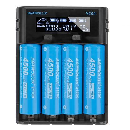 4Pcs Astrolux E2145 4500mAh 28A 3.7V 21700 Li-ion Battery Unprotected High Drain Rechargeable Lithium Power Cell For Jetbeam Nitecore Lumintop Fenix Olight Flashlights RC Toys E-bikes