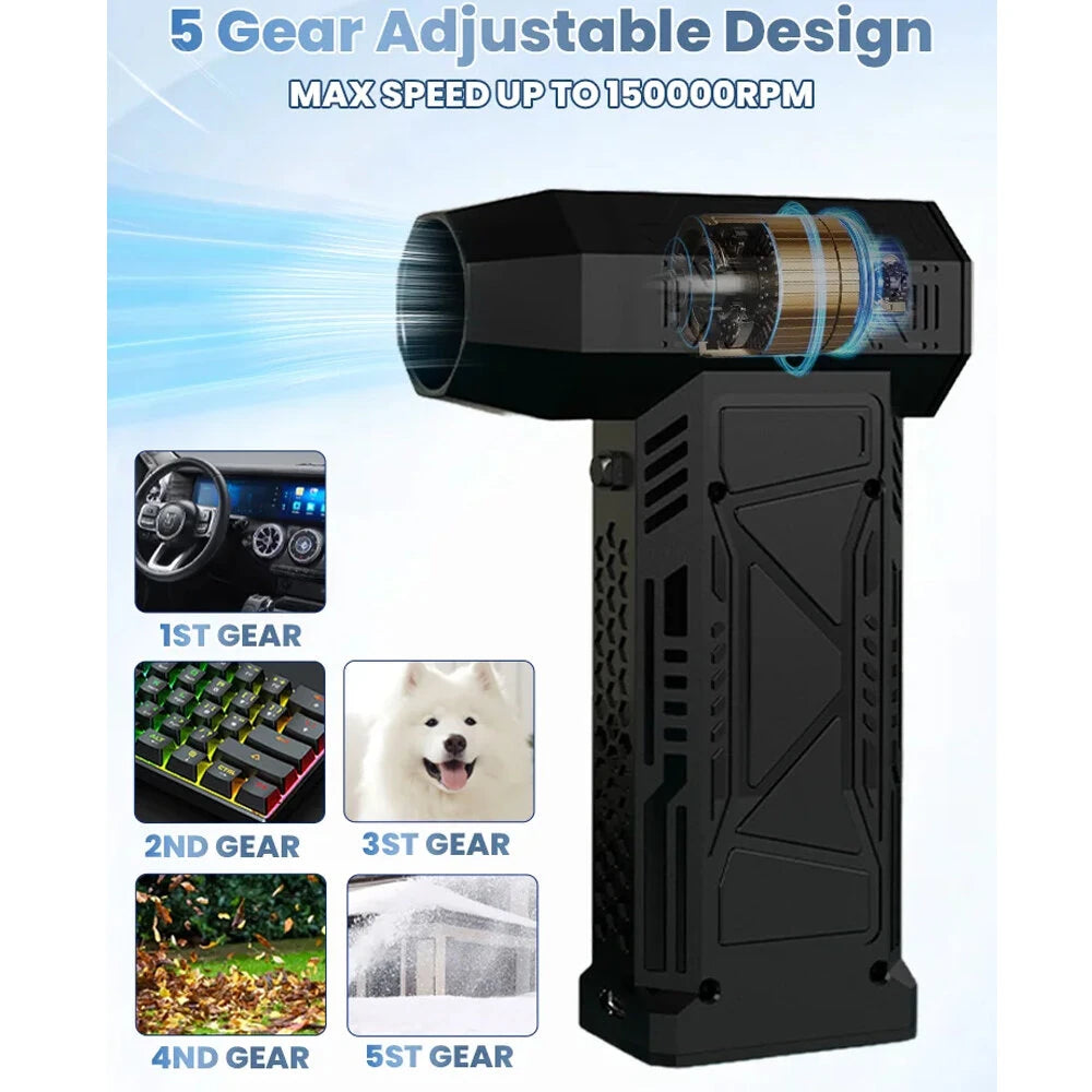 150,000 RPM Multifunctional Mini Turbo Blower 5 Speed Gear LED Display Air Blower Handheld Car Fan Air Duster with Light