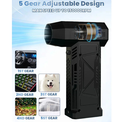 150,000 RPM Multifunctional Mini Turbo Blower 5 Speed Gear LED Display Air Blower Handheld Car Fan Air Duster with Light