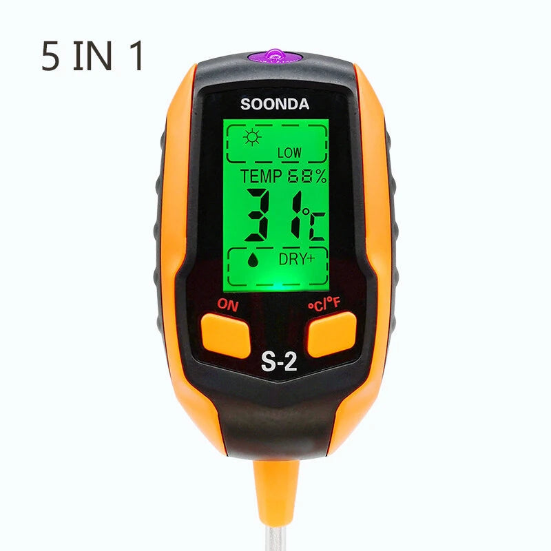 4-in-1/5-in-1 Soil Tester with pH Temperature Moisture Sunlight and Air Moisture Detection Quick Accurate LCD Display Ideal for Home Garden Farm Potted Plants and More