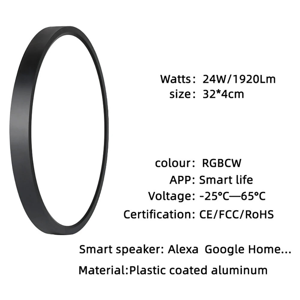 LIXINCORDA 24W WIFI Smart Ceiling Lamp Bluetooth RGBCW Colorful 1920lm Bedroom Lamp Works With Tuya Alexa Google