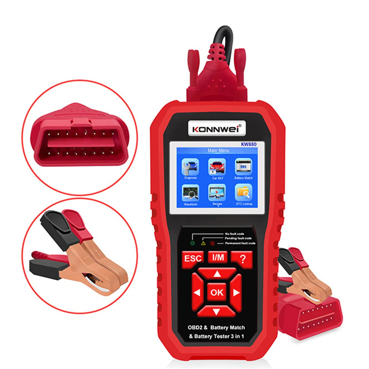 KONNWEI KW880 OBD2 Scanner 3 In 1 Car Diagnostic Tools Engine Tester & Car Battery Tester & Car Battery Match for Lead Acid Car SUV Light Truck