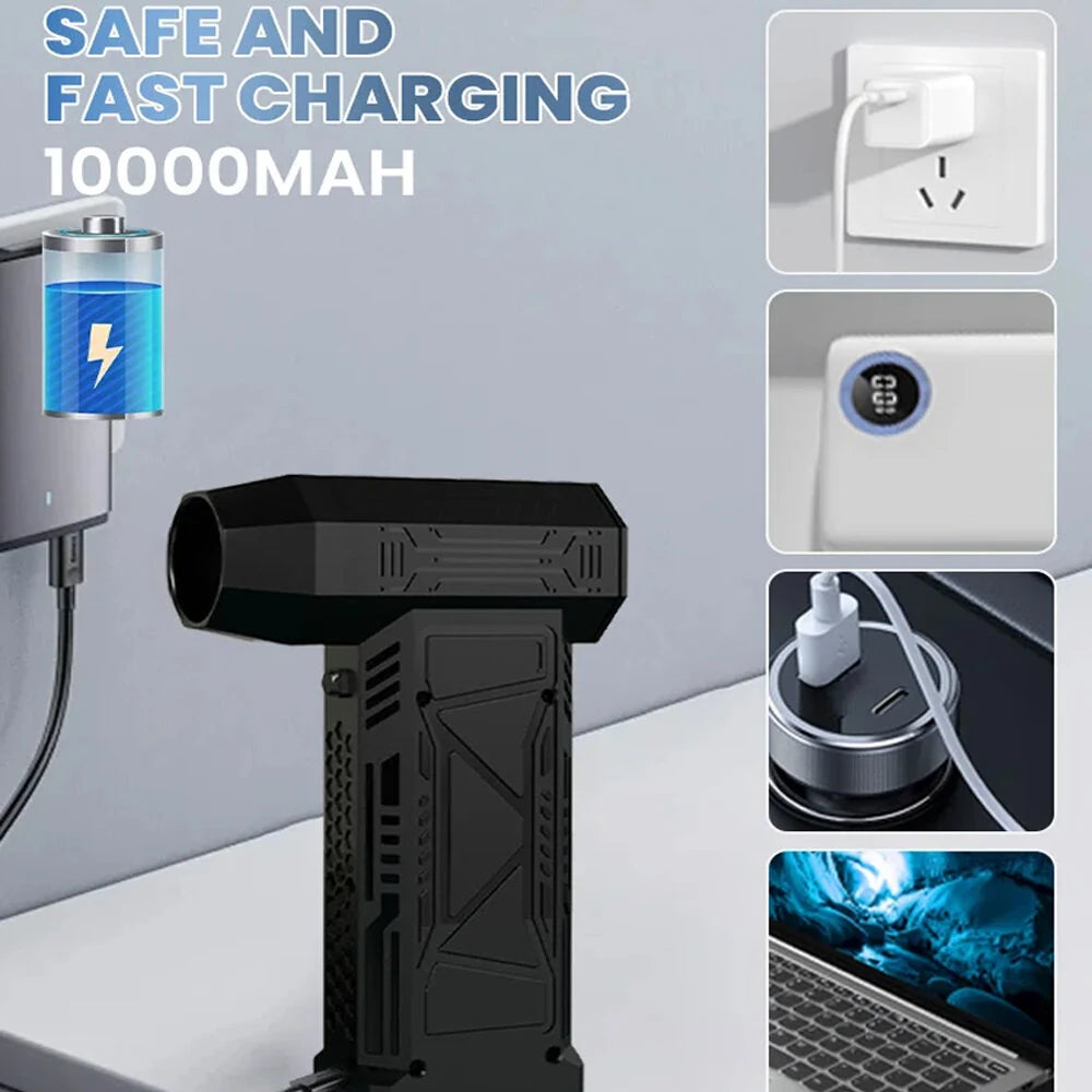 150,000 RPM Multifunctional Mini Turbo Blower 5 Speed Gear LED Display Air Blower Handheld Car Fan Air Duster with Light