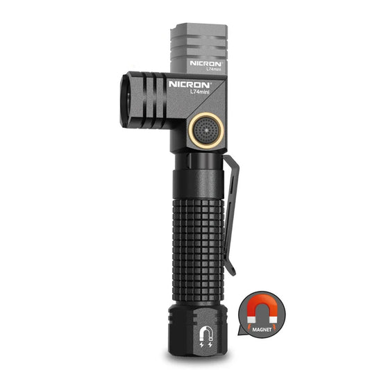 Nicron L74 Mini Tiny 400 Lumens Tactical EDC Flashlight L-shape LED Torch Rechargeable with Magnet 90 Degree IP65 Waterproof Led Pocket Light