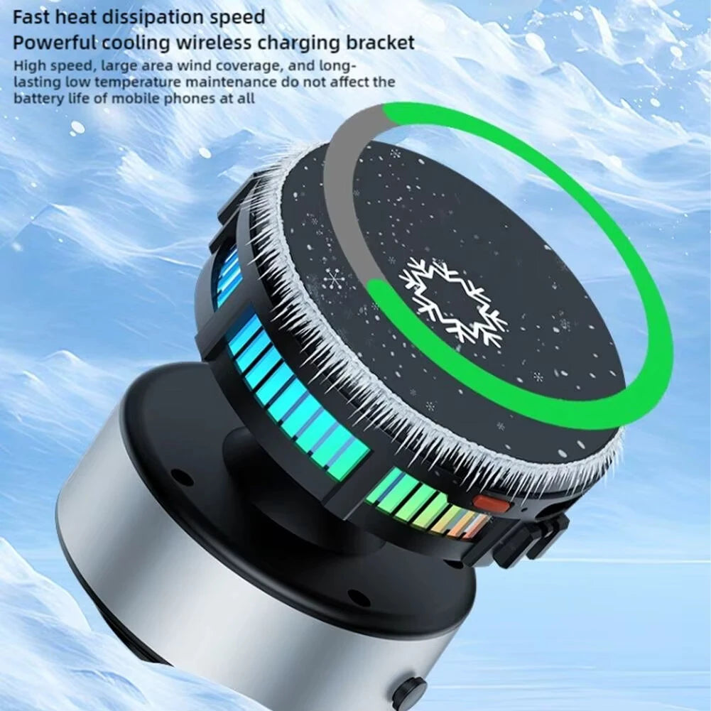 Wireless Charger Vacuum Magnetic, Active Cooling 15W Car Mount Charger with RGB Light Phone Holder Compatible with Magsafe