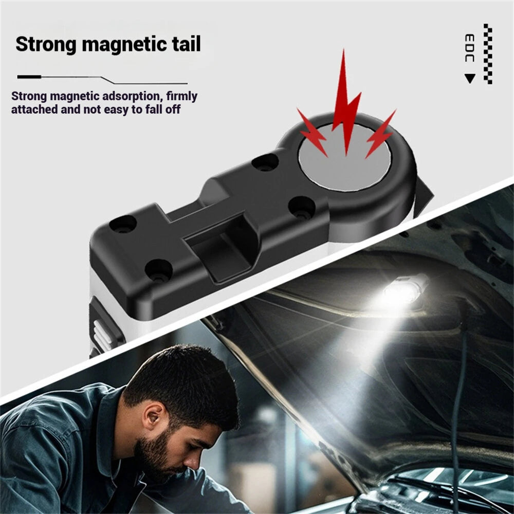 10*LED Strong Light Portable Keychain Flashlight Multi-Functional Magnetic Mini Clip Light USB Rechargeable Digital Display Waterproof Outdoor Red & Blue Warning Work Lamp Signal Camping EDC Tools