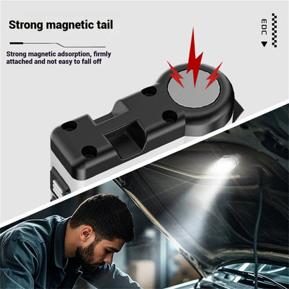 10*LED Strong Light Portable Keychain Flashlight Multi-Functional Magnetic Mini Clip Light USB Rechargeable Digital Display Waterproof Outdoor Red & Blue Warning Work Lamp Signal Camping EDC Tools