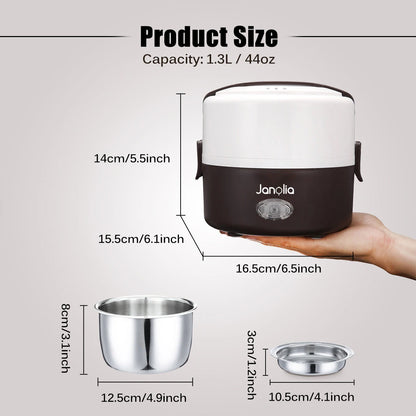 Janolia 1.3L 200W Portable Electric Lunch Box Food Warmer with Removable Stainless Steel Container Electric Heating Bento Lunch Box Food Storage Container EU Plug for Office and Home