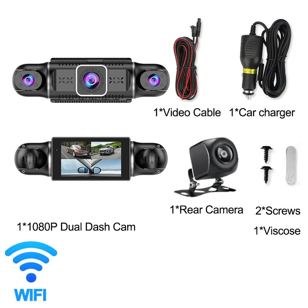 4 Channel 3-Inch IPS HD Dash Cam Night Vision Quad-Recording 1080P GPS Driving Recorder WiFi Connect Accident Recording Lock